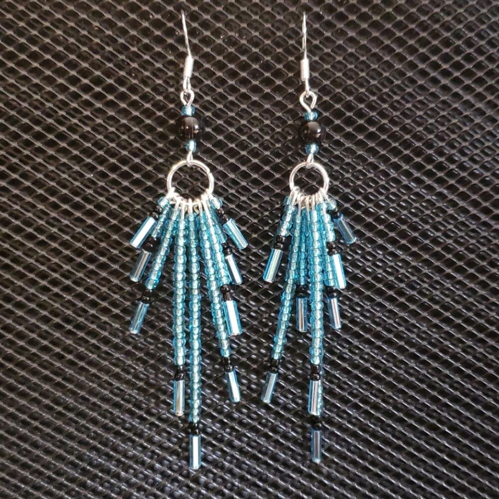 Aqua and black half starburst earrings